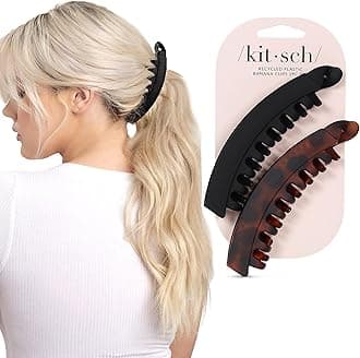 Kitsch Banana Clips For Women - Retro 80s Style Banana Hair Clips | Secure & Durable, No Crease Hair Accessories for Women | Styling, Ponytails & Updos | Ideal Gifts for Women - Black & Tort, 2pcs