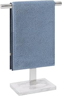 Hand Towel Holder, T-Shape Hand Towel Stand for Bathroom, Hand Towel Rack Bar Standing for Vanity Kitchen Countertop, 304 Stainless Steel, Marble Base (Chrome)