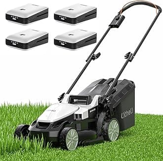 Litheli 13 Inch Cordless Lawn Mower, 5 Heights Adjustment, U20 Series 20V Electric Lawn Mowers for Garden, Yard and Farm, Light-Weight with Brushless Motor, 4 x 4.0Ah Portable Battery Included