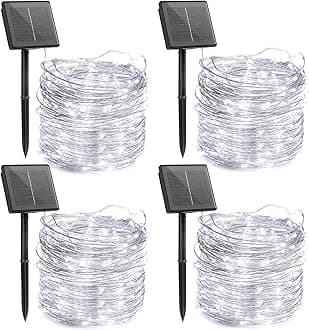 Extra-Long Solar String Lights Outdoor, 4 Pack Each 72Ft 200LED Solar Fairy Lights with 8 Light Modes, Waterproof Copper Wire Lights for Christmas Garden Patio Tree Wedding Party Decor (Pure White)