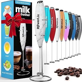 PowerLix Electric Milk Frother with Stainless Steel Stand 15-20s, 19000 rpm, Battery-Operated Milk Frother for Coffee, Latte, Cappuccino, Hot & Cold Chocolate