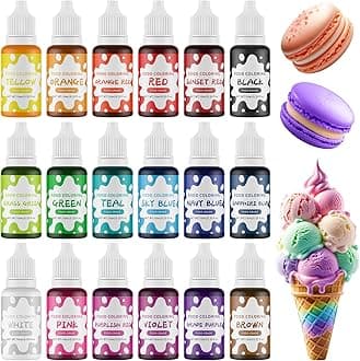 Food Coloring Liquid - 18 Food Grade Vibrant Colors Food Coloring Liquid Set, Food Dye Color for Baking, Icing, Cookie, Cake Decorating, Easter Egg, DIY Making Supplies Kit (0.35 Fl Oz (Pack of 18))