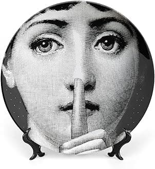 Lina Cavalieri Plate, Fornase Decorative Plate Face Makeup Plate Wall Hanging Decoration,Including Bracket and Special Spring Hook,Style-9,10inch