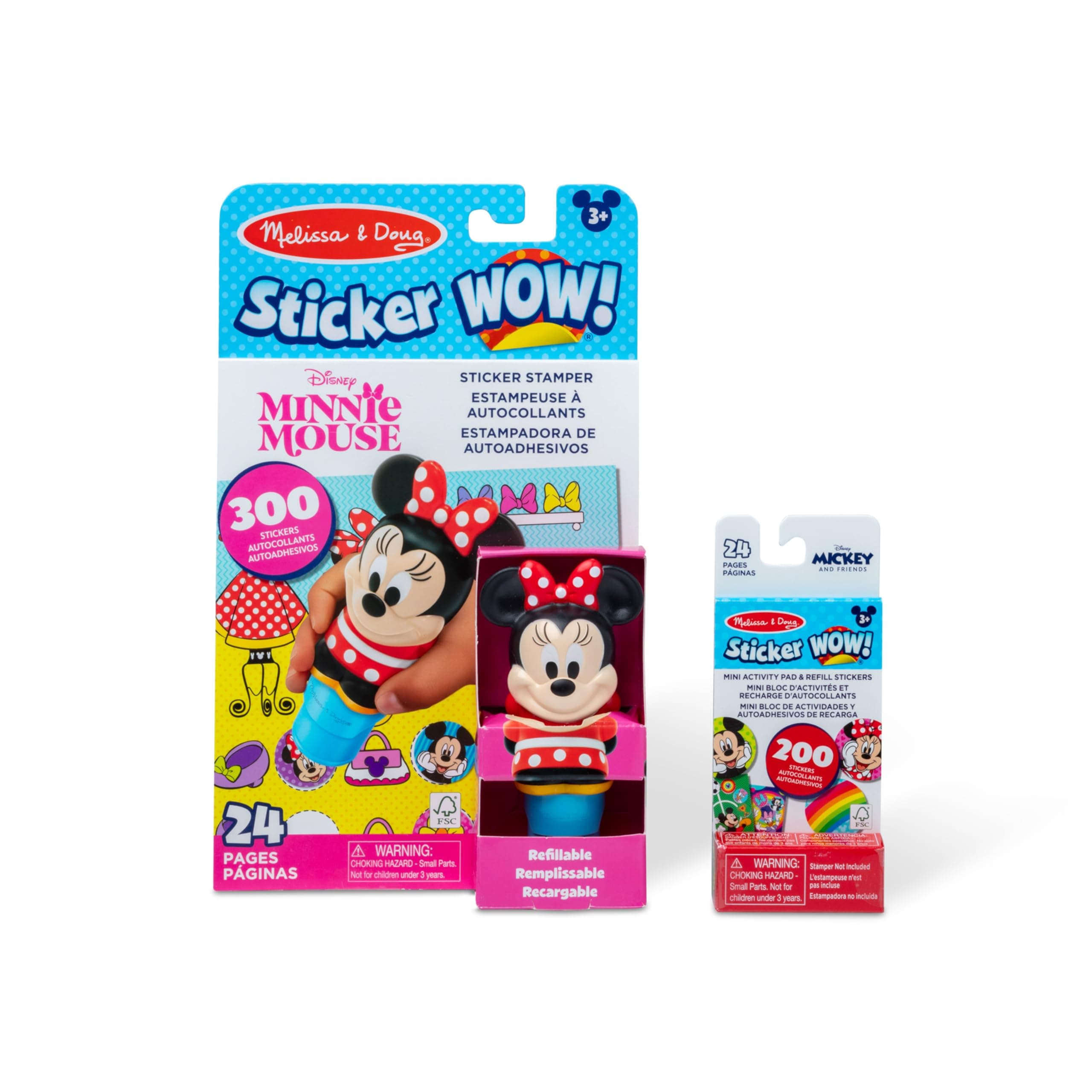Melissa & Doug Sticker Wow!™ Disney Minnie Mouse Bundle: 24-Page Activity Book, Refillable Sticker Stamper, Mini Pad, 500 Stickers, Arts and Crafts for Kids Ages 3+
