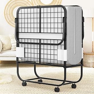 Homieasy Folding Bed with 5 Inch Memory Foam Mattress, 75” x 31” Cot Size Rollaway Guest Bed for Adults, Sturdy Metal Frame Foldable Bed Supports 300lbs, Portable Bed on Wheels with Storage Cover