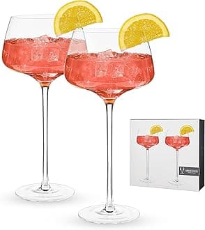 Viski Raye Angled Stemmed Amaro & Aperol Spritz Glasses Set of 2 - Premium Crystal Clear Cocktail Glasses Drink Gift Set - 16oz