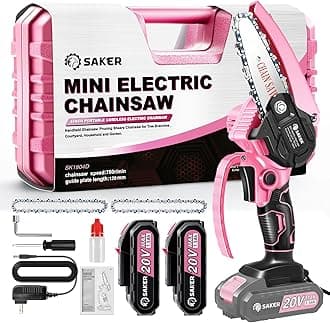 Mini Chainsaw,Portable Electric Pink Mini Chainsaw Cordless,Handheld Chainsaw for Tree Branches,Courtyard, Household and Garden,By 2PCS 20V 1500mAh Batteries and 3 PCS Chains