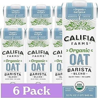 Califia Farms - Organic Oat Barista Blend, 32 oz (Pack of 6), Shelf Stable, Dairy Free, Plant Based, Vegan, Non GMO, Organic Milk, Creamer, Milk Frother, Oatmilk
