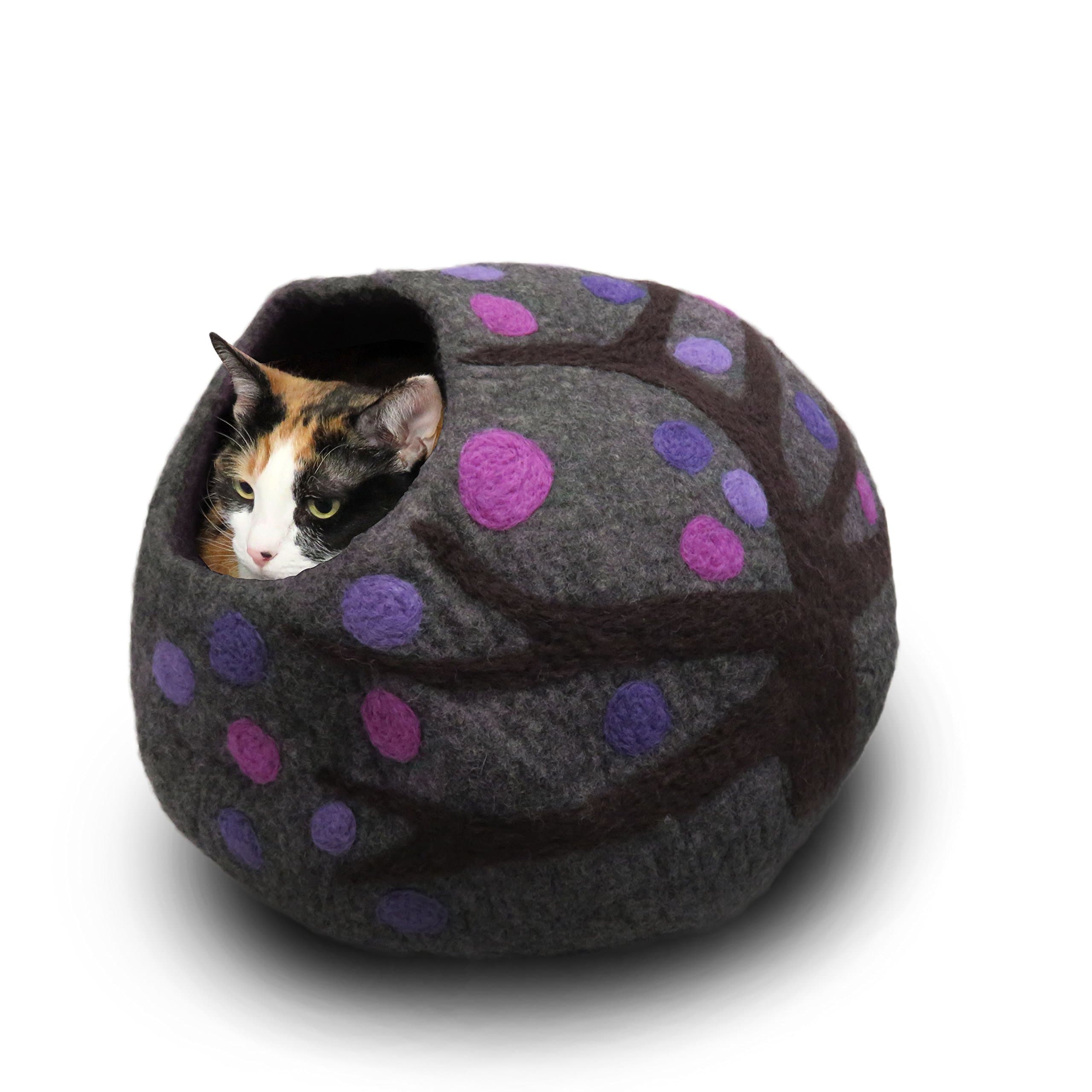Wool Cat Cave Bed - Eco Kitty Cave - Eco Friendly, Fair Trade, Handmade, Organic Cat Hideout - 20" Extra Large (X-Large, Purple Rain)