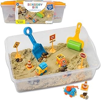 Sensory Bin: Construction Zone Playset - Sandbox Truck Toys for Kids
