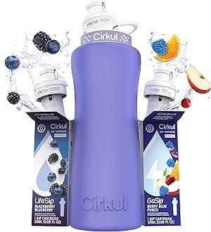 Cirkul 32oz. Matte Periwinkle Stainless Steel Water Bottle with Periwinkle Lid, 2 Flavors (LifeSip Blackberry Blueberry, GoSip Berry Blue Punch) Zero Calories, No Sugar