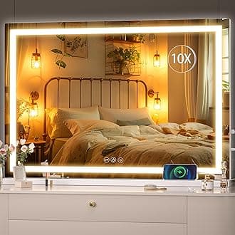 - Hasipu Vanity Mirror with Lights, 37" x 26" LED Makeup Mirror, Lighted Makeup Mirror with Dimmable 3 Modes, Touch Screen Control Vanity Mirror Square White