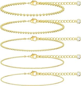 Gold Bracelets Set for Women Stack, Dainty Thick Bracelets Stack for Women Trendy, Simple Thin Gold Plated Cuff Stackable Bracelets With Beaded Cuban Paperclip Snake Rope Bangle Hand Chain Jewelry