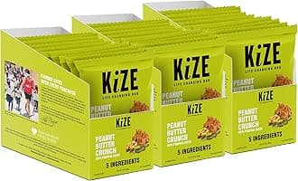KiZE Energy Bars - Peanut Butter Crunch - 30-Count - Gluten Free, Non-GMO, and High Protein Meal Replacement Energy Bars, Clean and Simple Food Ingredients - 10g High Protein Snacks (30 Count)