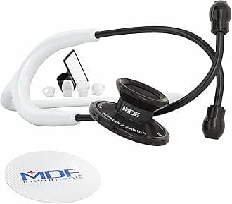 Acoustica Lightweight Stethoscope for Doctors, Nurses, Students, Home Health Use, Adult, Dual Head, White Tube, Black Chestpiece-Headset, MDF747XPBO29