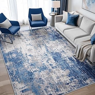 RELEANY Washable Area Rugs 6'x9' Non-Slip Modern Abstract Soft for Living Room Entryway Bedroom Nursery, Print Pattern, Blue Grey Navy Gray