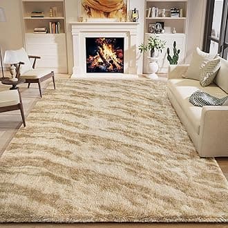 HOMORE 4x6 Area Rug for Bedroom, Tie-dye Beige Fluffy Furry Shaggy Rugs for Living Room, Super Soft and Comfy Carpet for Kids Room, Cute Carpets for Nursery Boys Girls Home Decor
