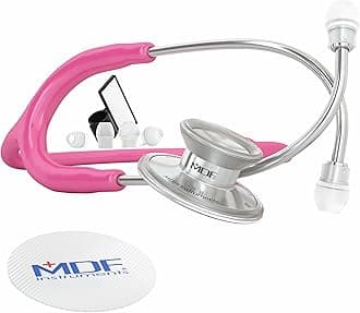 Acoustica Lightweight Stethoscope for Doctors, Nurses, Students, Home Health Use, Adult, Dual Head, Fuchsia Tube, Silver Chestpiece-Headset, MDF747XP32