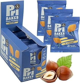 Gluten-Free Snacks - Tasty & On-the-Go Oat-Based, Low Calorie, Delicious Snacks for Adults - High Fibre, No Sugar, Low Fat Vegan Food w/Natural Ingredients - 12 pcs Hazelnut Oaty Pockets by Pri Bakes