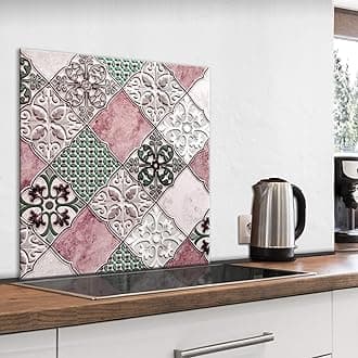 murando Glass Splashback for Kitchen Backsplash Cooker Protector Tempered Glass Decorative Wall Art Panel Heat Resistant Graphic 80x80 cm / 32"x32" Tiles Mosaic f-B-0297-aq-a