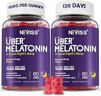 - Melatonin Gummies 10mg 20mg for Adults, Melatonin 10 mg per Gummy with Ashwagandha, Magnesium Glycinate, GABA, L-theanine, Valerian Root & Lemon Balm, Rest Support Supplement, Grape Flavor, 2-Pack