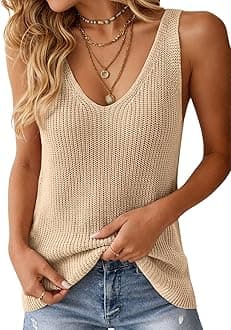 Tutorutor Womens Summer Sleeveless V Neck Sweater Vest Fall Knitted Loose Cami Tank Tops