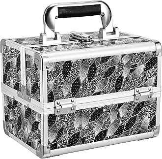 Joligrace Makeup Train Case Portable Makeup Organizer Case 2 Trays Makeup Box with Mirror Locking for Makeup Artist Nail Supplies Sewing Craft Case Modern Style, Multicolor, 9.44x6.69x7 Inch (Pack of