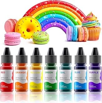 Oil Based Food Coloring for Chocolate Rainbow Oil Edible Food Dye Set for Halloween Baking Royal Icing Cookie Supplies Gluten Free 7x6ml Food Grade Food Color Kit, 0.25 Fl. Oz/Bottles