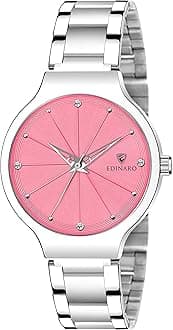 EDINARO Gorgeous Analogue Round Studded Dial Watches for Women and Ladies Watch with Stainless Steel Adjustable Bracelet Strap with Double Lock Clasp Watches for Girls