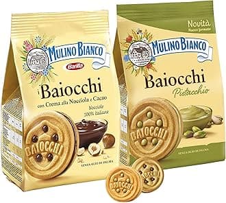 Mulino Bianco Mix Baiocchi Biscotti Farciti con Crema al Cacao e al Pistacchio, 240g [2 Confezioni]