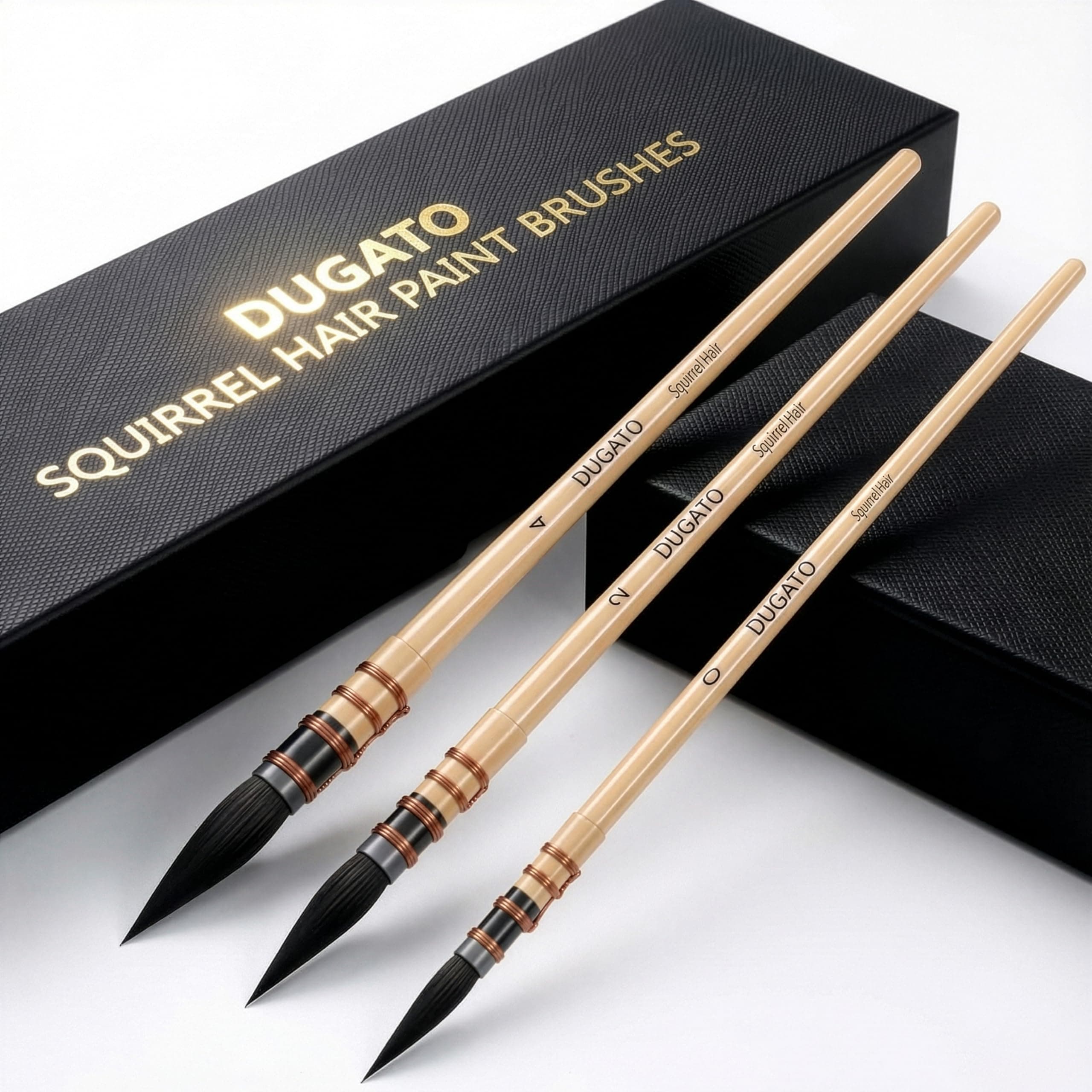 Professional Real Squirrel Hair Watercolor Brushes Set by DUGATO – Natural Mop Round Paintbrushes for Fine Detail, Gouache, Acrylic, Oil & Wash Painting (3 Brushes)