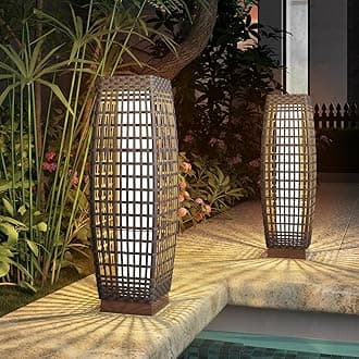 Grand Patio Outdoor Solar Powered Resin Wicker Floor Lamp, Outdoor Weather-Resistant Deck Light, for Garden or Porch - Medium Fuji, Silver Gray