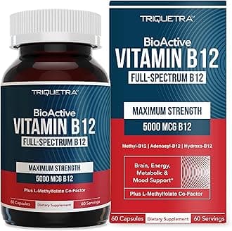 BioActive Vitamin B12-5000 mcg, Contains 3 BioActive B12 Forms Plus Methylfolate Cofactor - Methyl B12, Adenosyl B12 & Hydroxy B12 | Supports Energy, Metabolism & Mood | Vegan, Non-GMO (60 Servings)
