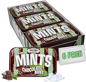 Big Sky Sugar Free Mints - Chocolate Mint - 50 Count Tin (Pack of 6) | Kosher Certified, Vegan Candy | Aspartame & Gluten Free | Sugar Free Mints for Travel & Sharing, Long Lasting Freshness