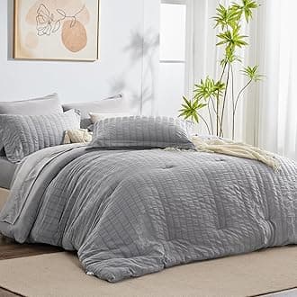 CozyLux Full Bed in a Bag Light Grey Seersucker Textured Comforter Set with Sheets 7-Pieces All Season Bedding Sets with Comforter, Pillow Sham, Flat Sheet, Fitted Sheet and Pillowcase