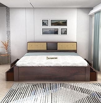 TG Furniture Sheesham Wood Queen Size Bed with Pullout Storage | Wooden Double Bed with 4 Drawer Storage for Bedroom & Hotel | Platform Cot Bed Palang | 78 * 60 Inch, Walnut Finish