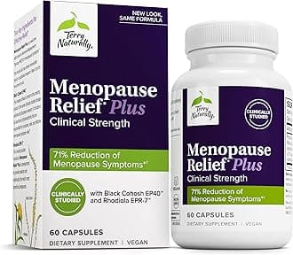 Menopause Relief Plus - Menopause Symptom Supplement - Supplement to Aid Against Occasional Tiredness & Night Sweats - Supplement with Rhodiola & Black Cohosh - 60 Capsules