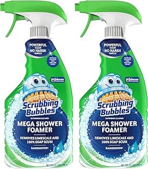Mega Bathroom and Shower Cleaner Spray, Foaming Action Removes Limescale and Soap Scum, Rainshower Scent, 32oz (Pack of 2)