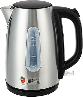 BLACK+DECKER Cordless Electric Kettle, 2200W Power, 1.7L, with Water-Level Indicator, Removable Filter & Auto Shut-Off, Stainless Steel Body, Perfect for Beverages, JC450-B5