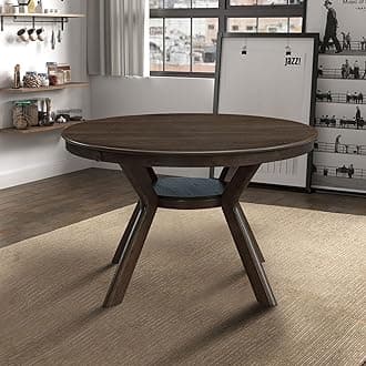 φ47.24 Solid Wood Dining Table for 4 to 6, Round Wooden Kitchen Table with Wooden Trestle Pedestal Base for Dining Room Living Room Furniture- φ47.24 x 29.92 H Brown (Only Table)