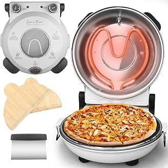Baker's Friend - Indoor Electric Pizza Oven, 12 Inch Machine for Home, Kitchen and Grill, Premium Glazed Ceramic Stone Oven, Creamy White