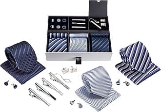 Premium Men’s Gift Tie Set Silky Necktie Pocket Squares Tie Clips Cufflinks F...