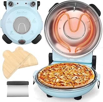 Baker's Friend - Indoor Electric Pizza Oven, 12 Inch Machine for Home, Kitchen and Grill, Premium Glazed Ceramic Stone Oven, Pale Blue
