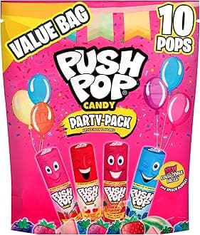 Push Pop Lollipops, Hard Candy Variety Pack, 10 Count Lollipops Individually Wrapped in Fruity Flavors, Full Size, Fun Candy For Pinatas, Birthdays, Party Favors & Gifts for Kids