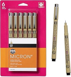 SAKURA Pigma Micron Fineliner Pens, 005 Tip Size, Archival Black Ink, 6PK 50034