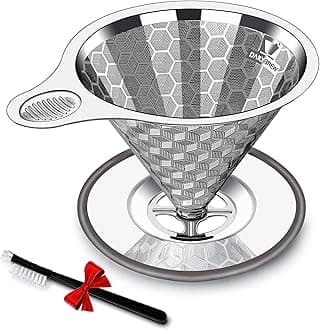 Dailybrew Triple Layer Pour Over Coffee Dripper Stainless Steel Coffee Filter Easy Clean Metal Cone Filter Paperless Reusable and Permanent Coffee Maker 1-2 Cup Compatible for Hario V60 & Chemex