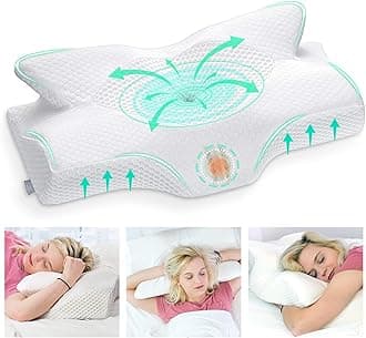 Elviros Cervical Contour Memory Foam Pillow for Neck Pain Orthopedic Neck Pillow for Shoulder Pain Ergonomic Head Neck Support Pillow for Side/Back/Stomach Sleepers with Removable Cover