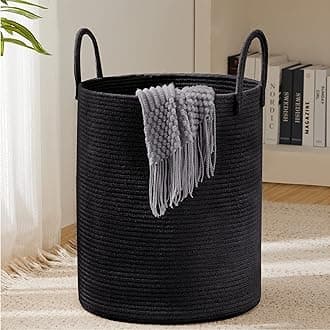YOUDENOVA Woven Rope Laundry Hamper Basket, 58L Tall Laundry Basket, Baby Nursery Hamper for Blanket Storage in Bedroom-Large- Black
