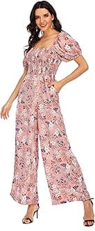 Love Welove Fashion Jumpsuits for Women Dressy Casual – Floral Spring Wide Leg Smocked One Piece Romper Outfits