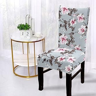BRIDA® Polyester Spandex Stretchable Floral Geometric Printed Dining Chair Covers Elastic Chair Seat Case Protector, Slipcovers (1 Chair Cover, Grey Pink)